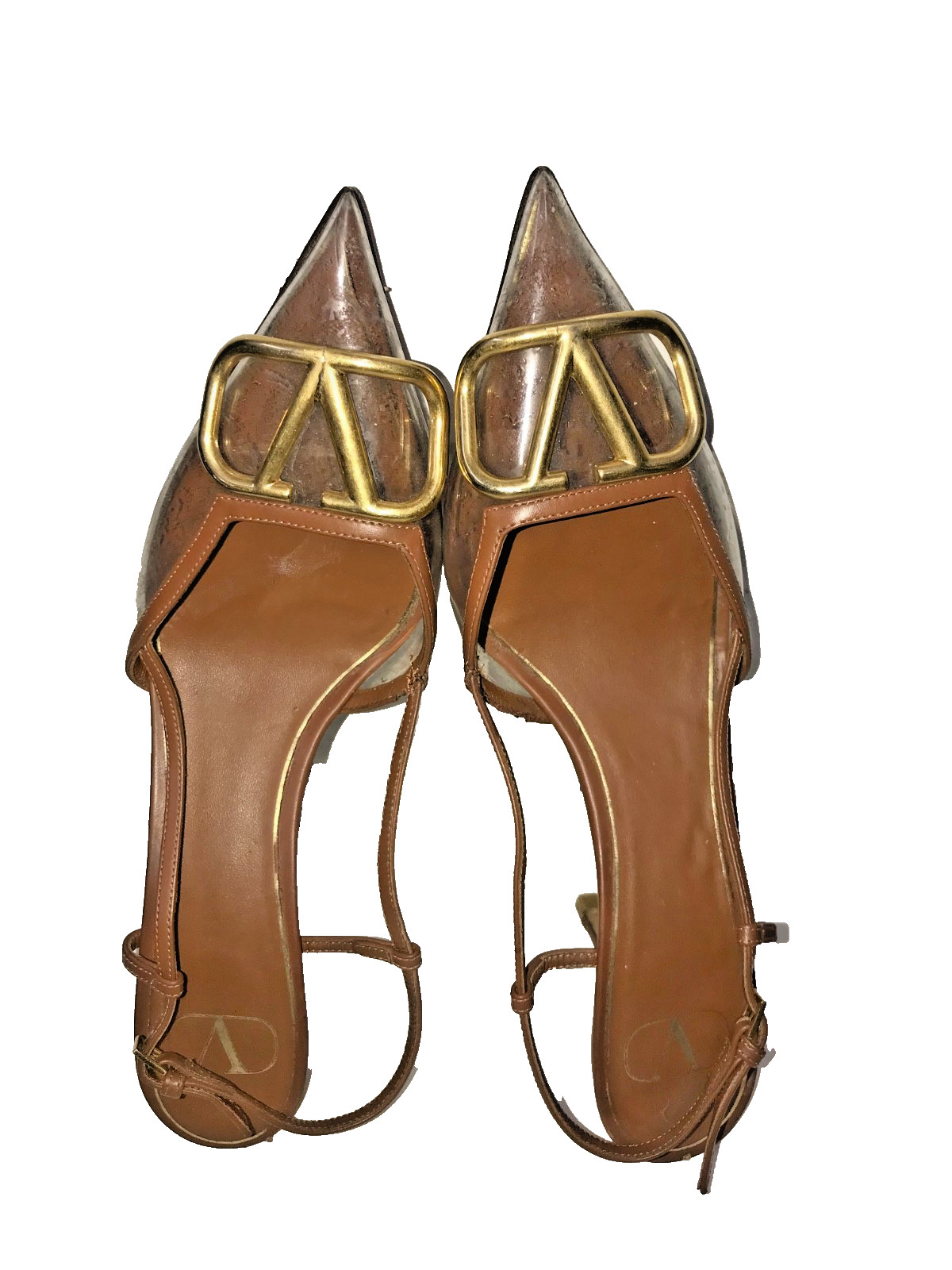 Valentino Garavani Vlogo Brown Pointed Toe Transparent Slingback Pump SZ 40