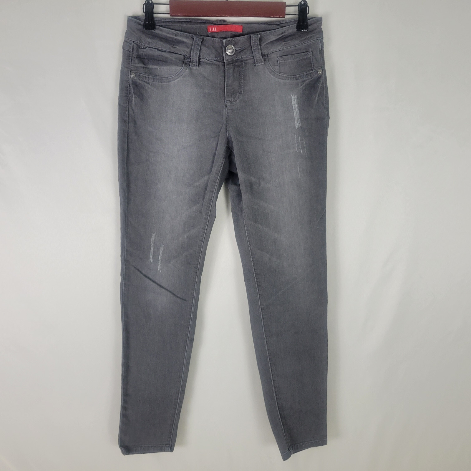 Elle Womens Jeans Size 6 Low Rise Gray Denim Jegging Distressed Charcoal Wash