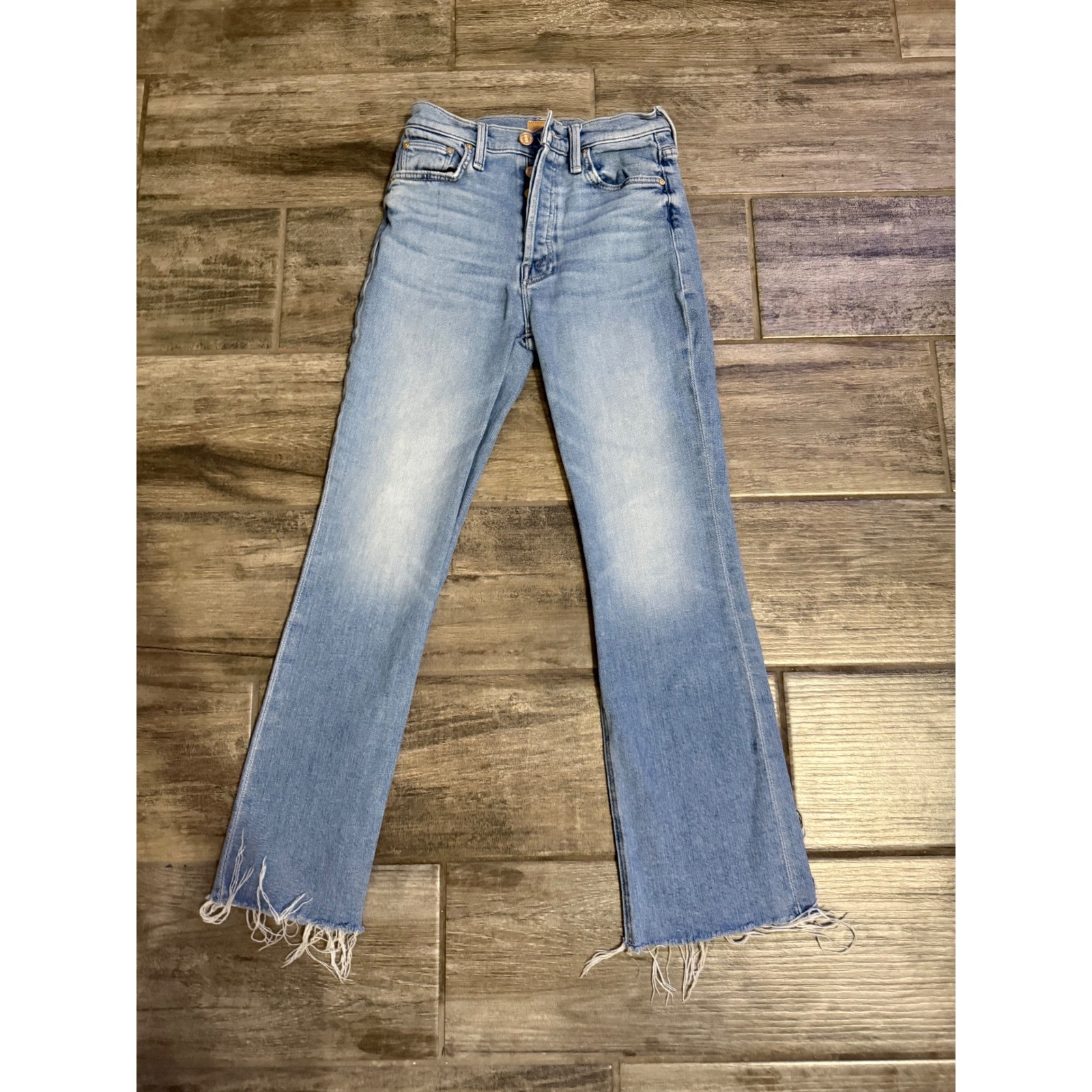 Mother The Tripper Flood Fray Jeans Look Ma No Hands Light Blue Wash 24