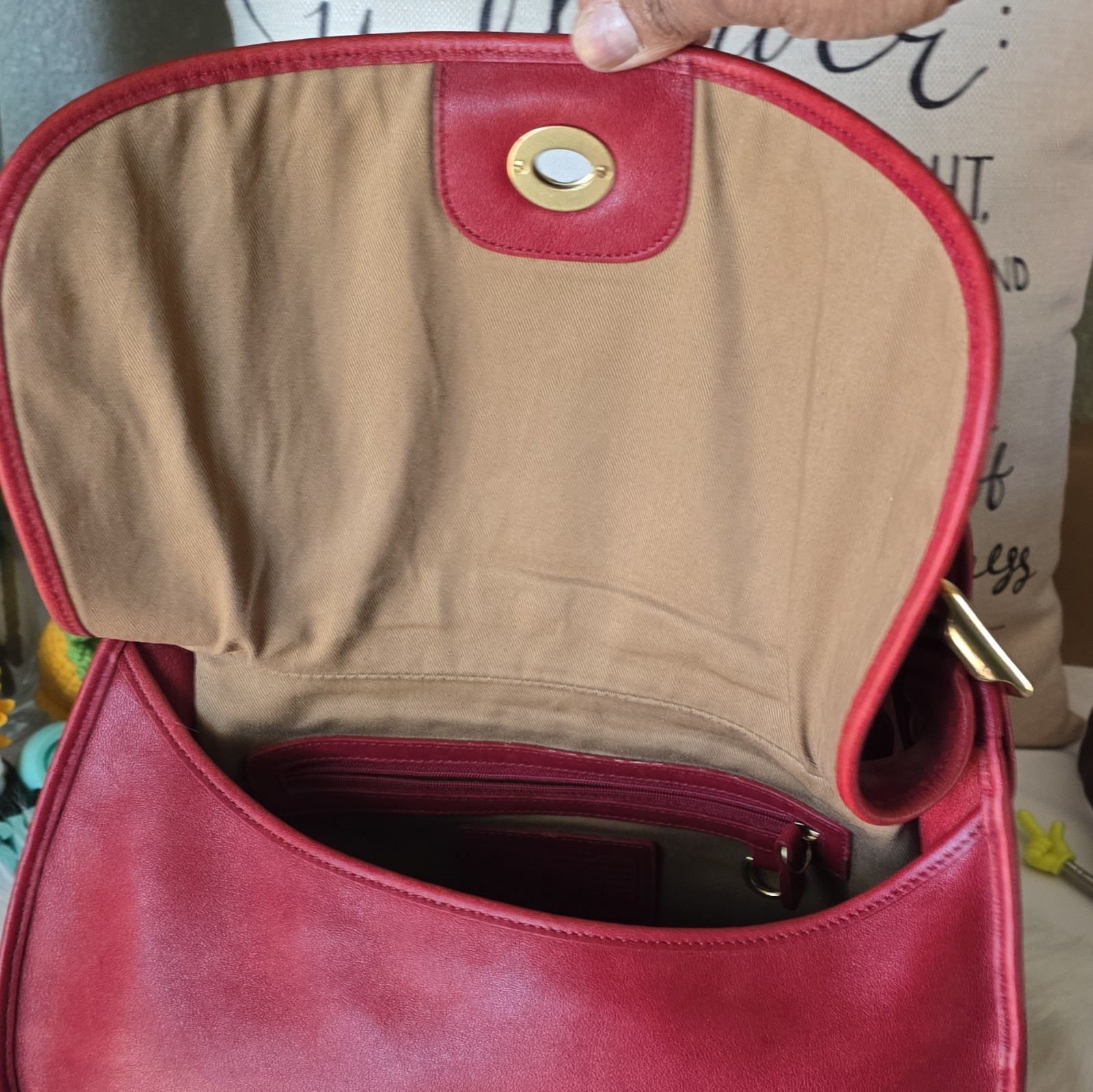 Coach Red Small Crescent Shoulder Bag Turn Lock Gold Hardware Hang Tag