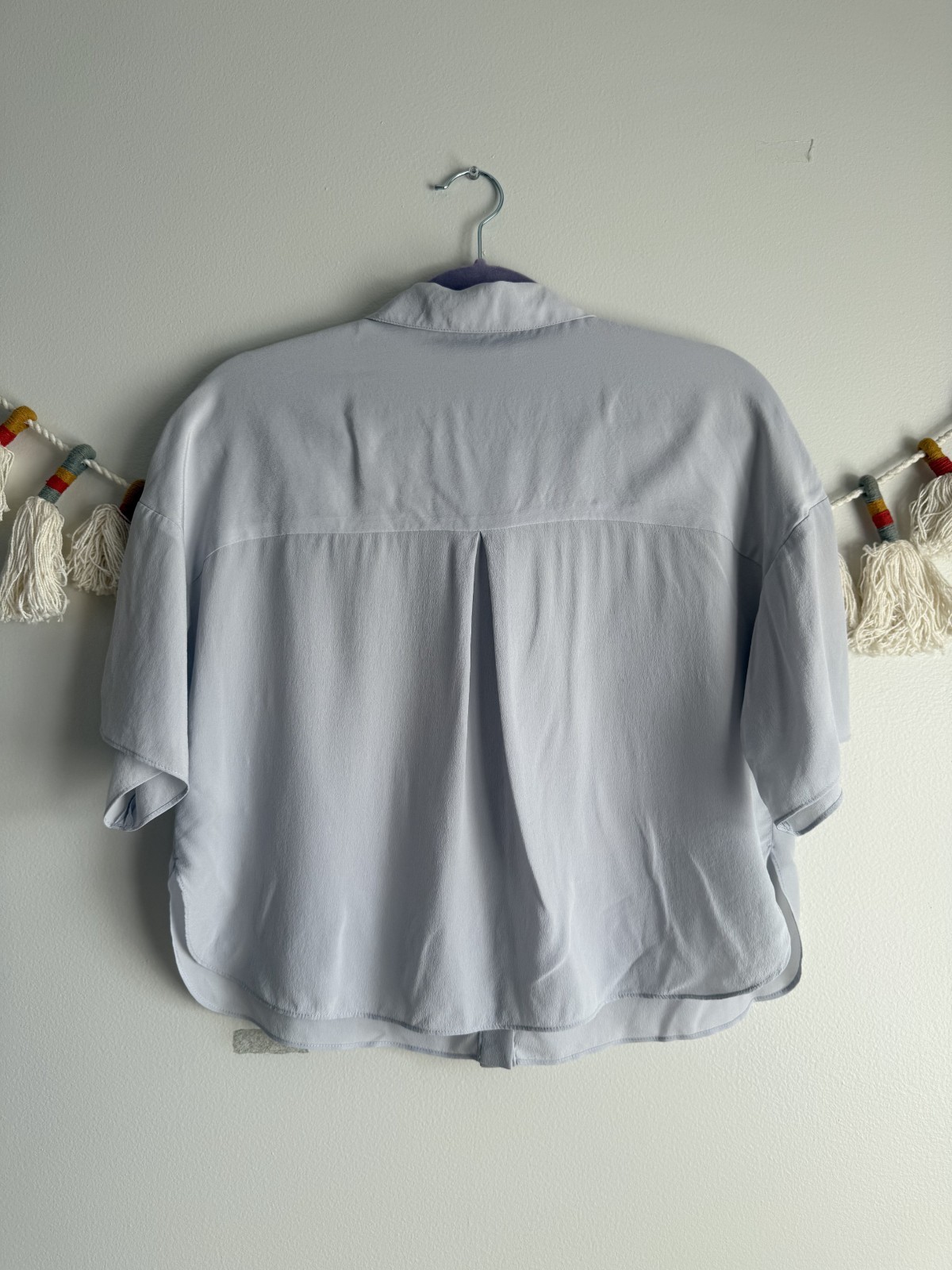 Grana 100% Silk Gray Boxy Button Down Top Timeless Modest Minimalist Basics S