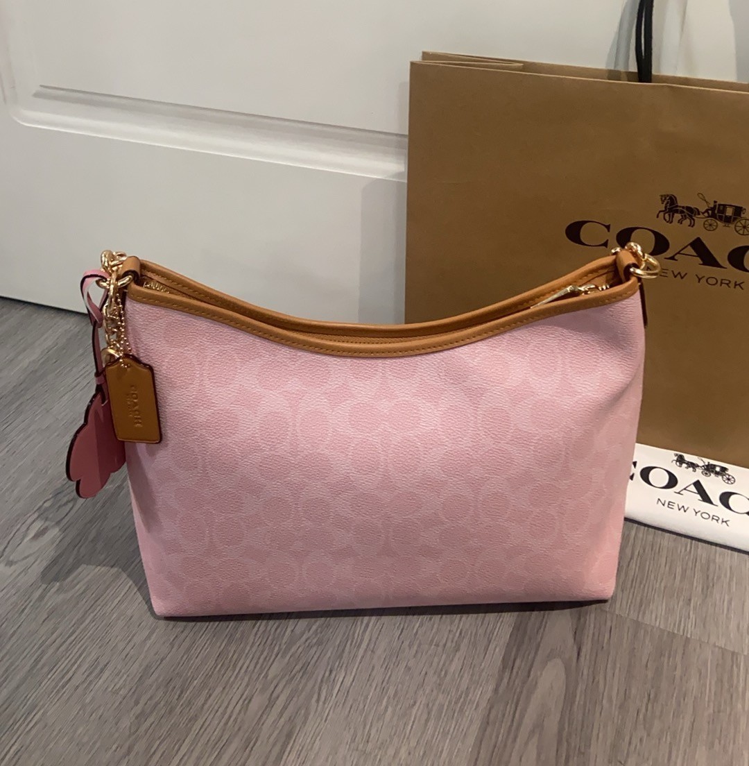 COACH CEL12 Laurel Shoulder Bag In Signature Canvas With Charms Powder Pink