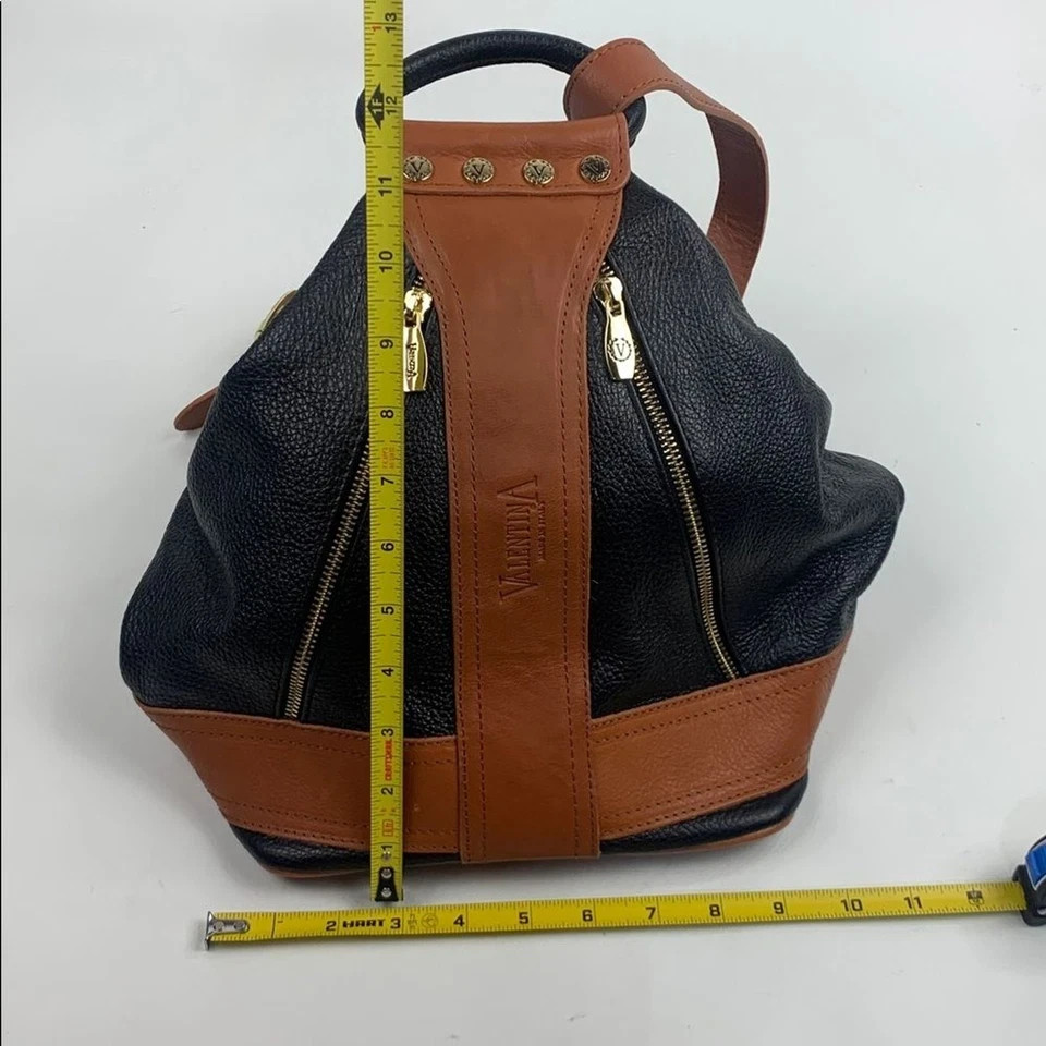 Valentina Italy Two-Tone Leather Backpack bag Brown Black Gold Zippers accents