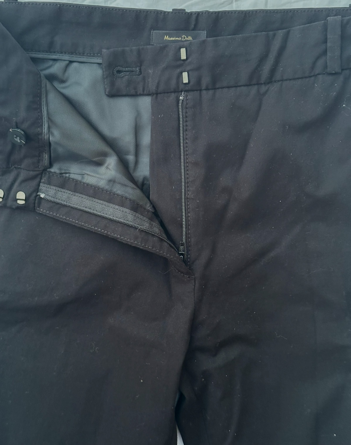 Massimo Dutti Mens Black Chino Straight Leg Pants Casual Stretch Slacks 30×28