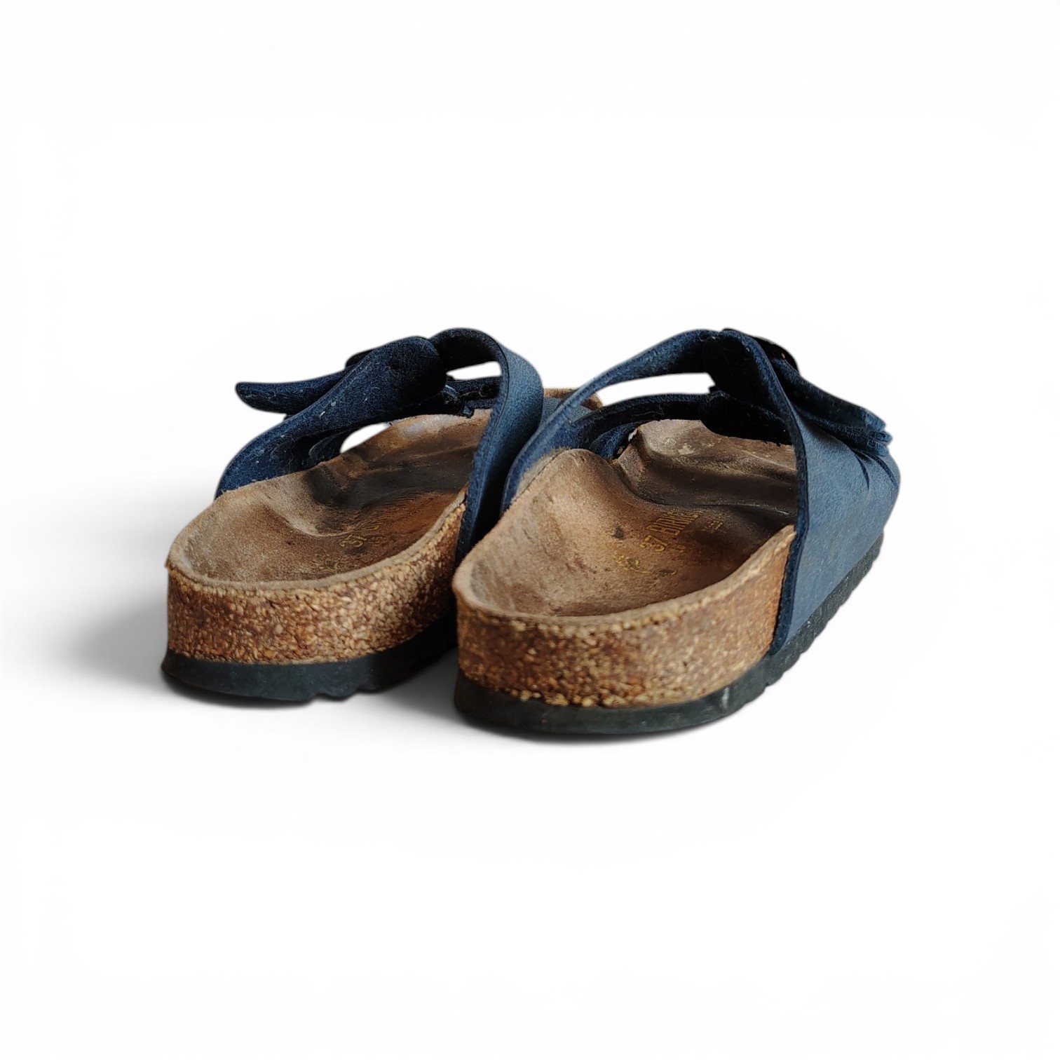 Birkenstock Men’s Blue Leather 3-Buckle Slide Sandals Cork Insole US 6