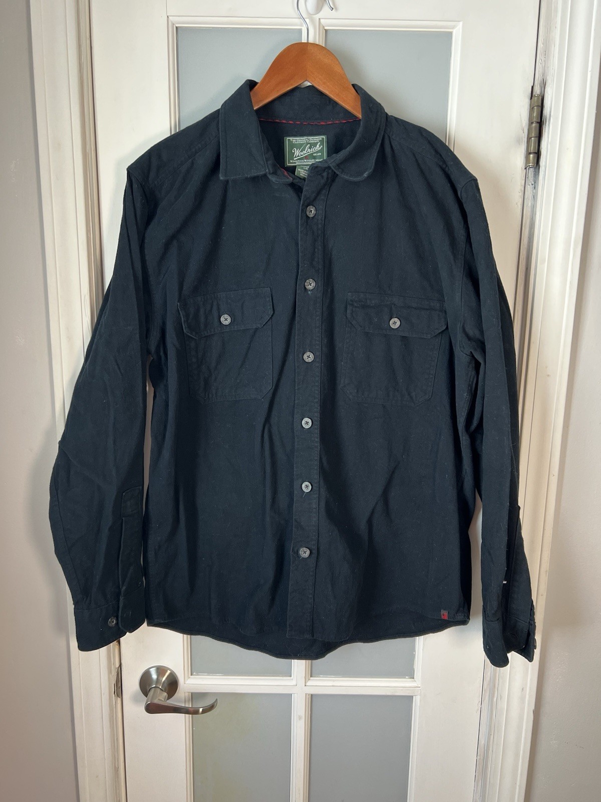 Woolrich Men’s Large Outdoor Jacket Shirt Shacket Work Chamois Expedition Black
