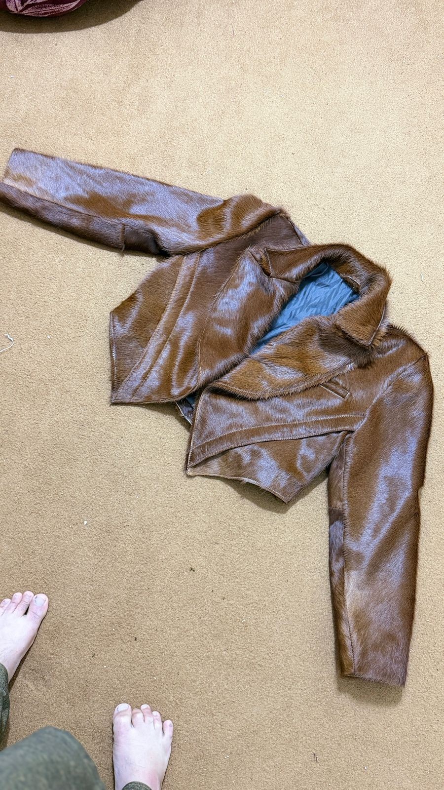 Womens Pony Hair Leather Jacket Brown Fur Biker Style Handmade cropped Coat