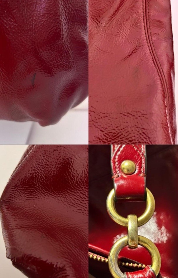 Coach Burgundy Patent Shoulder Bag Zip Gold Hardware Charm Detachable Strap 🍒