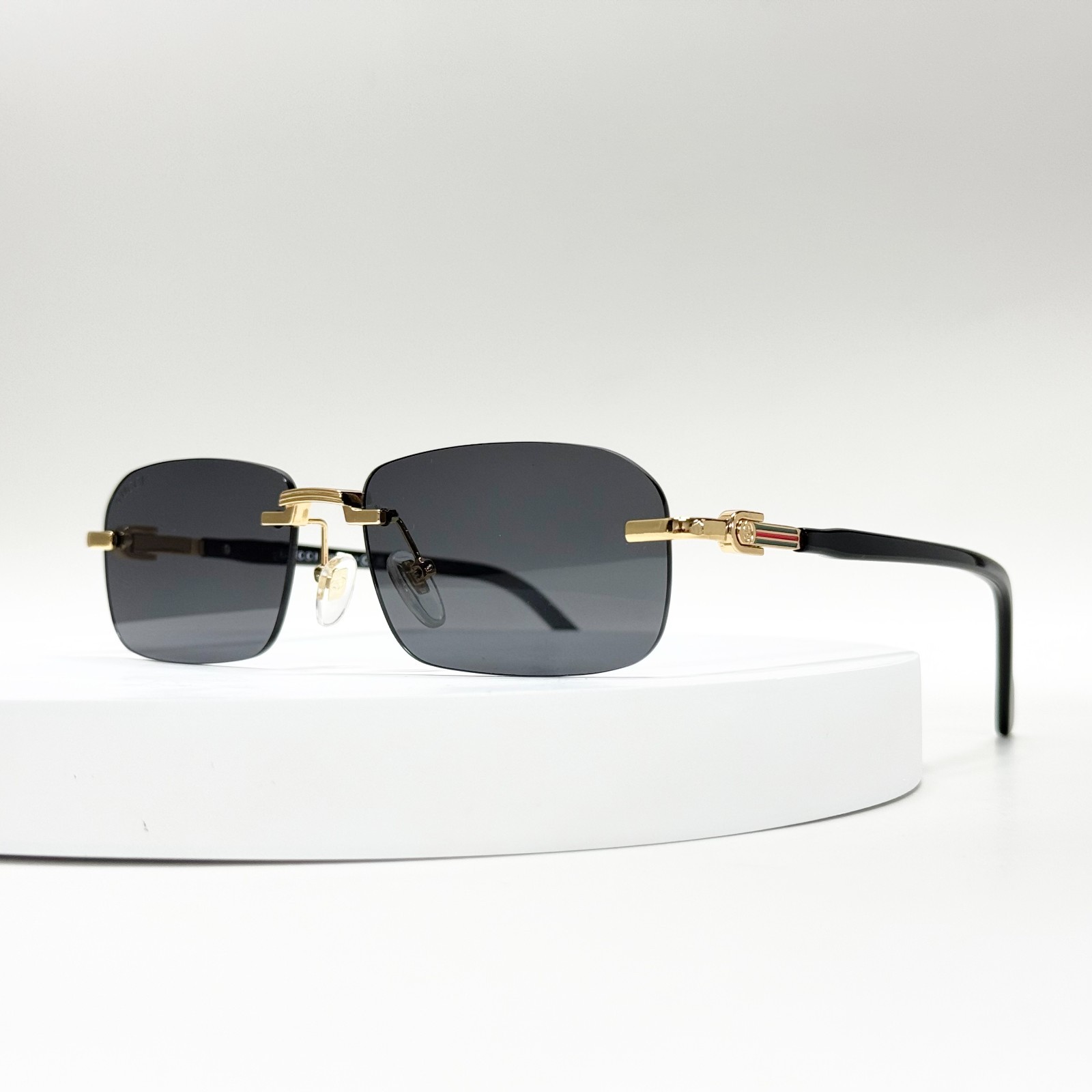 GUCCI GG1221S 001 Rimless Sunglasses Gold Black Gray Lens 56-16-140