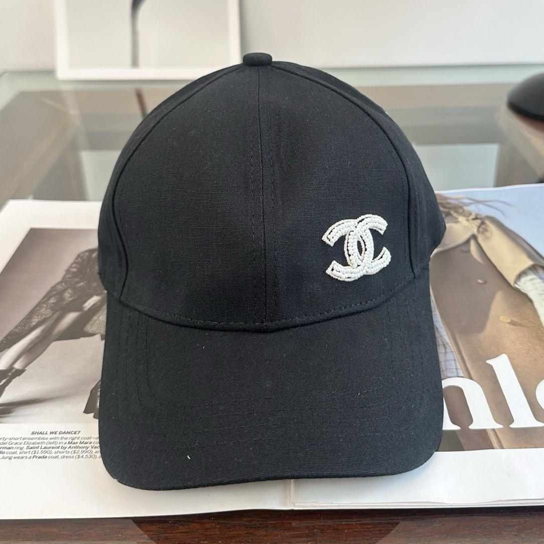 Chanel Black Baseball Cap White Braided CC Logo Adjustable Unisex Casual Hat