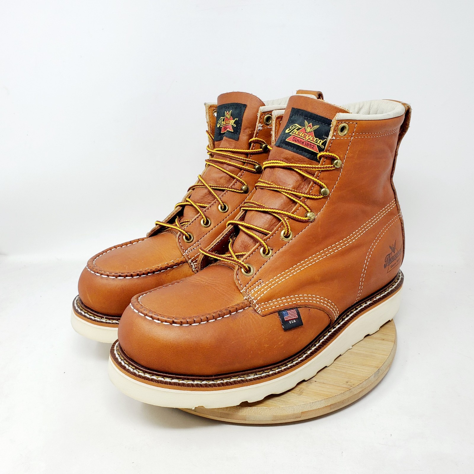Thorogood American Heritage 6″ Boots Mens 8 D Safety Moc Toe Wedge Heel Work USA