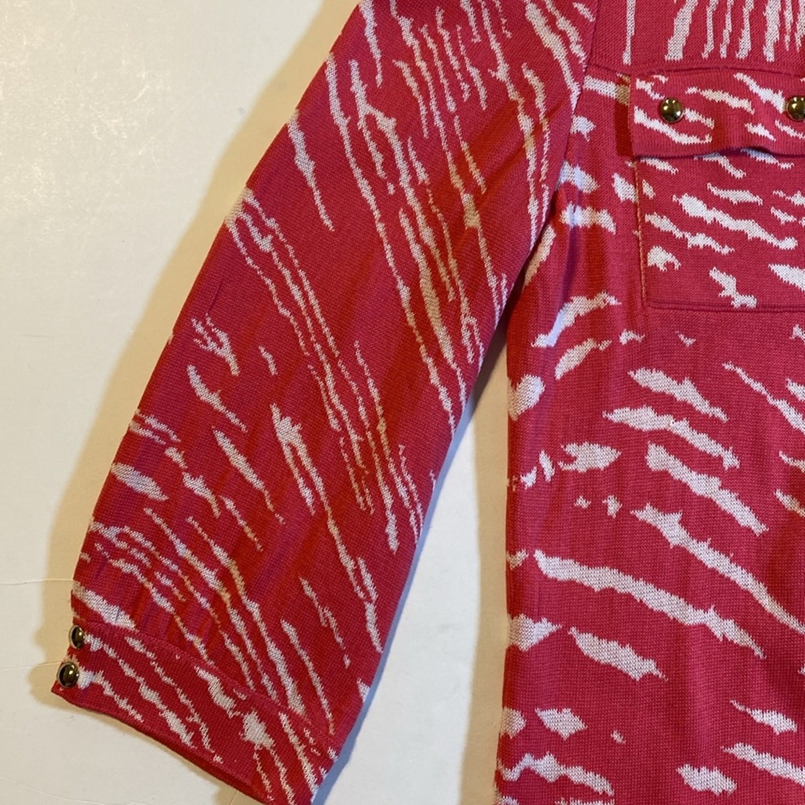 Ming Wang Pink & White Tiger Print Tunic Size XS Lace-up Neckline Resort Mature