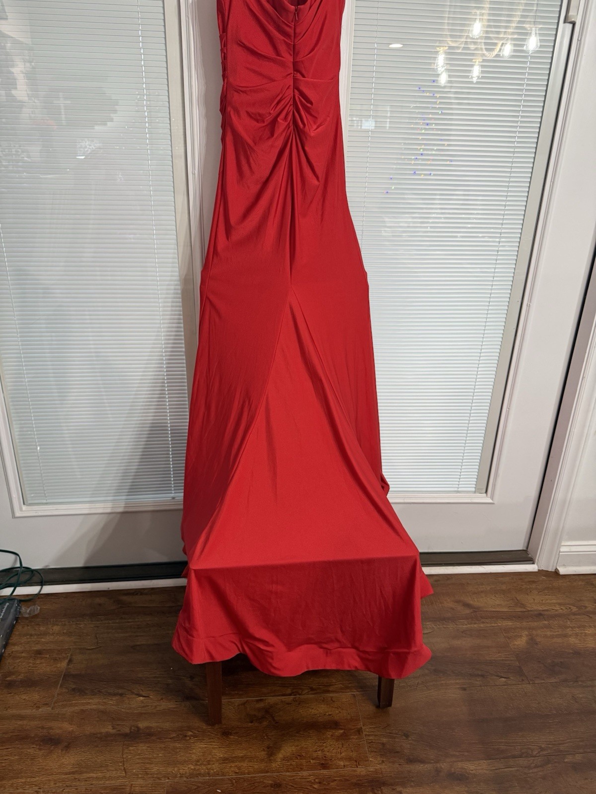 Ladivine by Cinderella Divine Red Gown Bow Ruched Strapless Long Dress 4