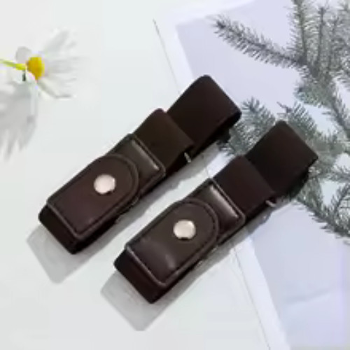 2 Pack No Buckle Elastic Belt Invisible Loop Belt for Jeans Pants