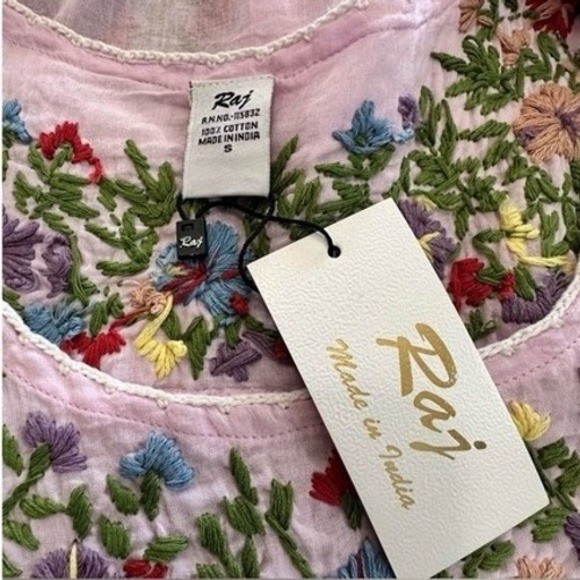 NWT Raj Powder Pink Hand-Embroidered Tunic Mini Dress Floral