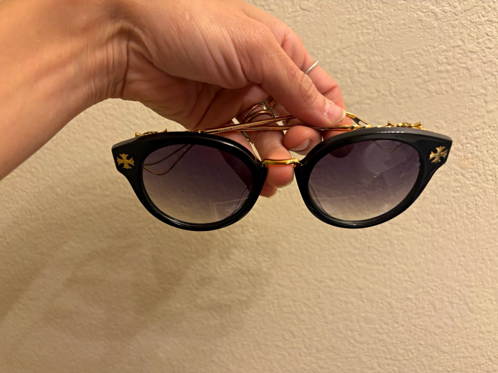 Chrome Hearts JENNA SE Cat Eye Sunglasses Black/Gold Gray Gradient 135mm