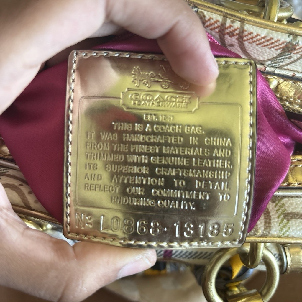 Coach Signature C Logo Small Shoulder Bag Beige, Gold Trim, Zip Turn Lock