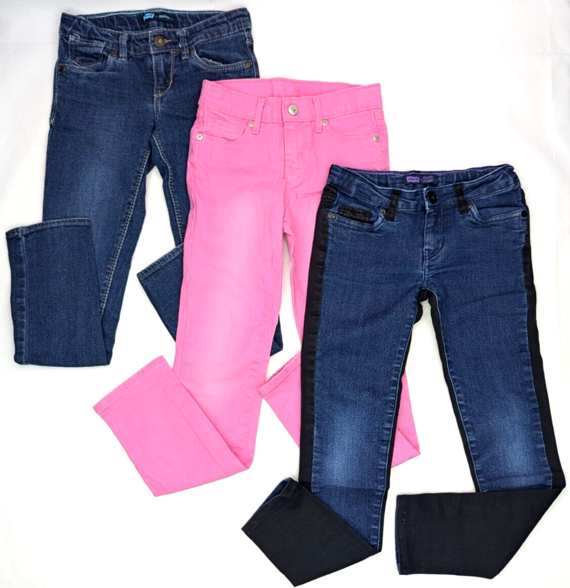 LOT x 3 = (2 x Levis) + (1 x Sonoma) Kids Jeans, Girls 7-Reg, Blue, Pink Skinny