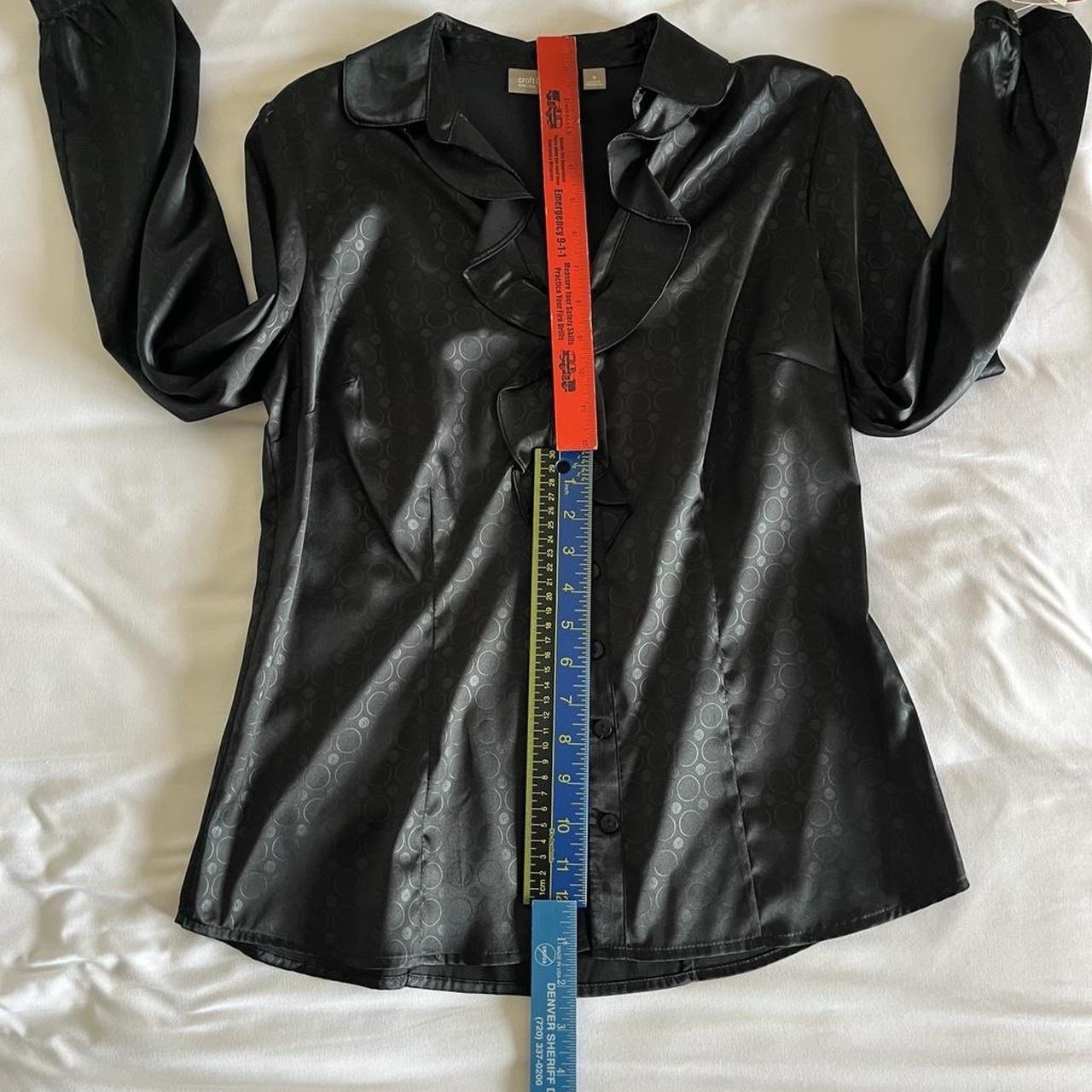 Brand New (Tag $36) Croft & Barrow Black Ruffle Collar Satin Long Sleeve Blouse