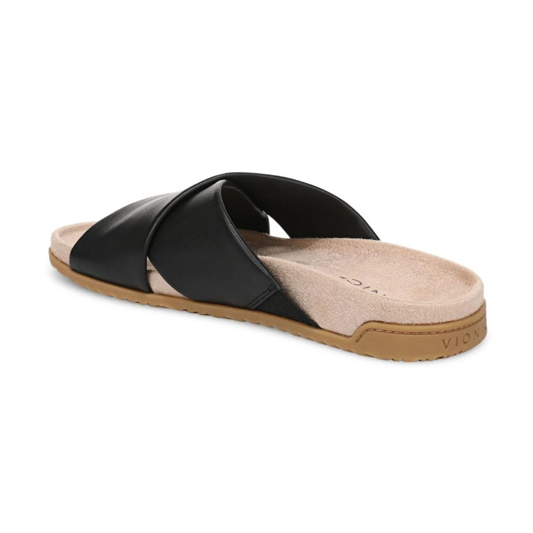 Vionic Etna Slide Sandal, Black Leather Color, Size 5 to 13, New