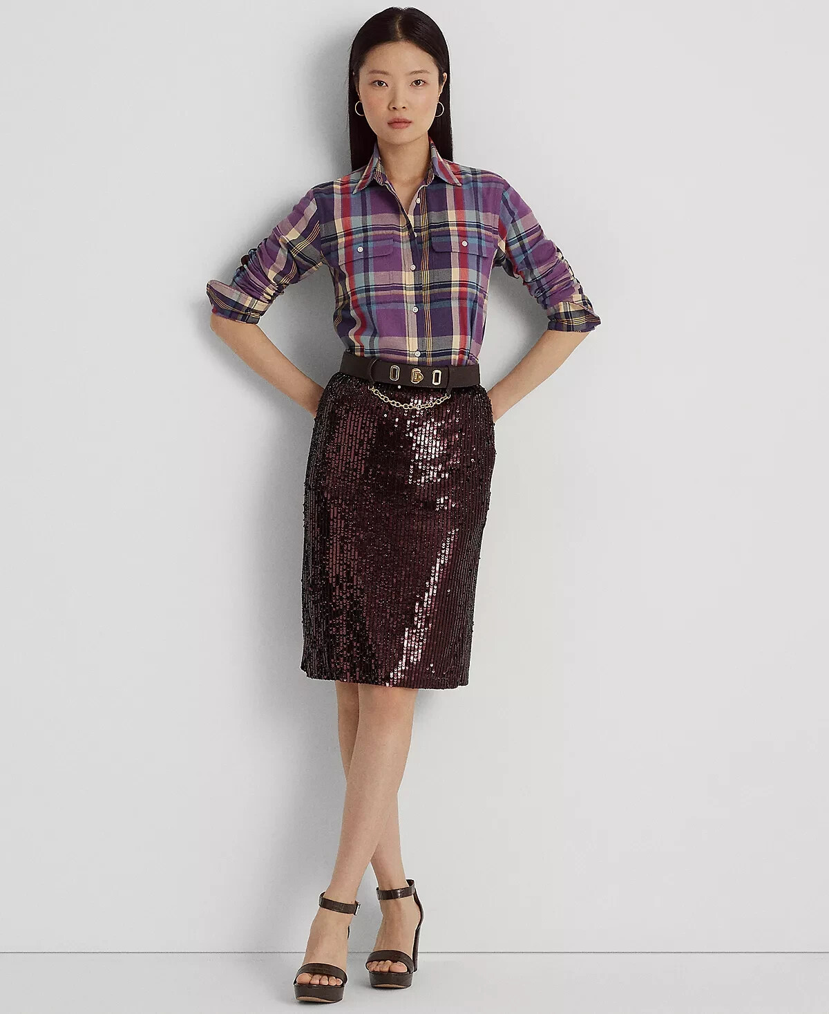 LAUREN RALPH LAUREN NEW Womens Sequined Tulle Pencil Skirt burgundy Size 18 $295