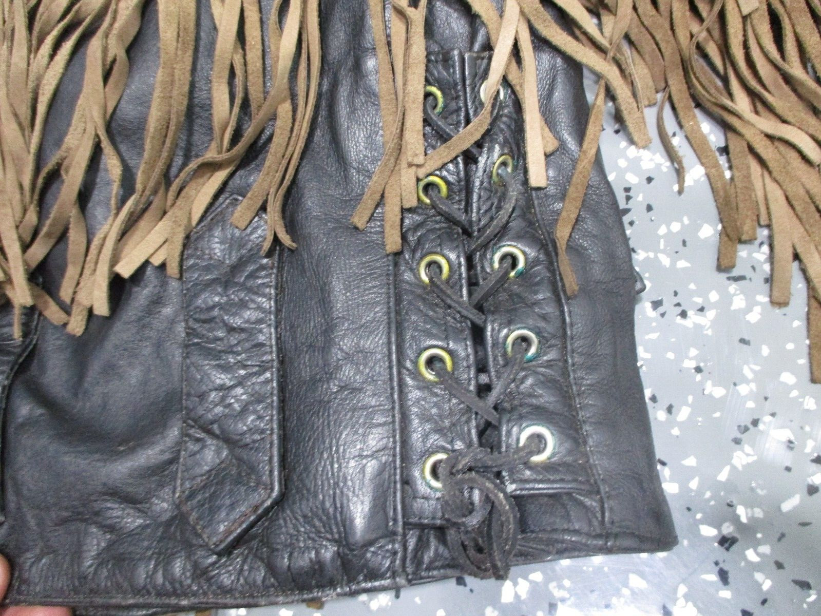 Distressed Fringe Leather Jacket FMC! Black Size Small/Medium Biker Men / Women