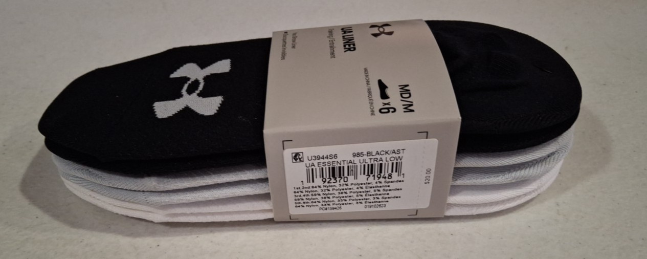 Under Armour Women’s 6 Pack No Show Liner Socks Size Medium Ultra Low NEW