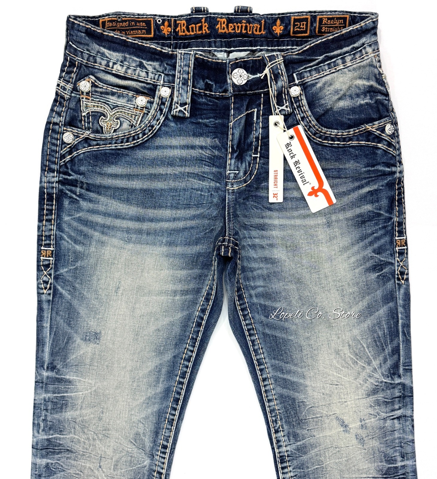 Rock Revival Raelyn Straight Distressed Blue Jeans Mens 29 – 38