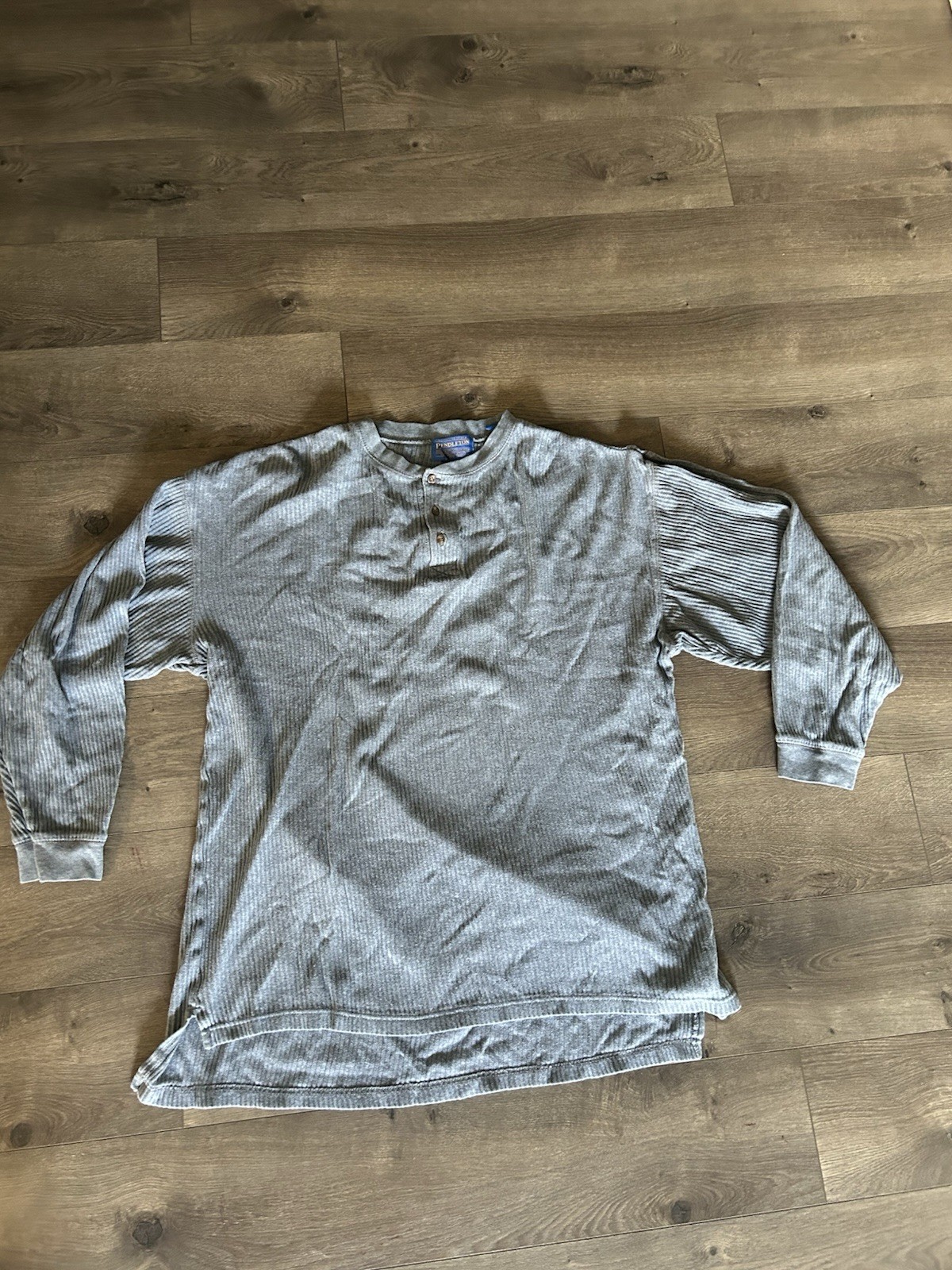 Vintage Pendleton Woolen Mills Gray Ribbed Thermal Henley Long Sleeve