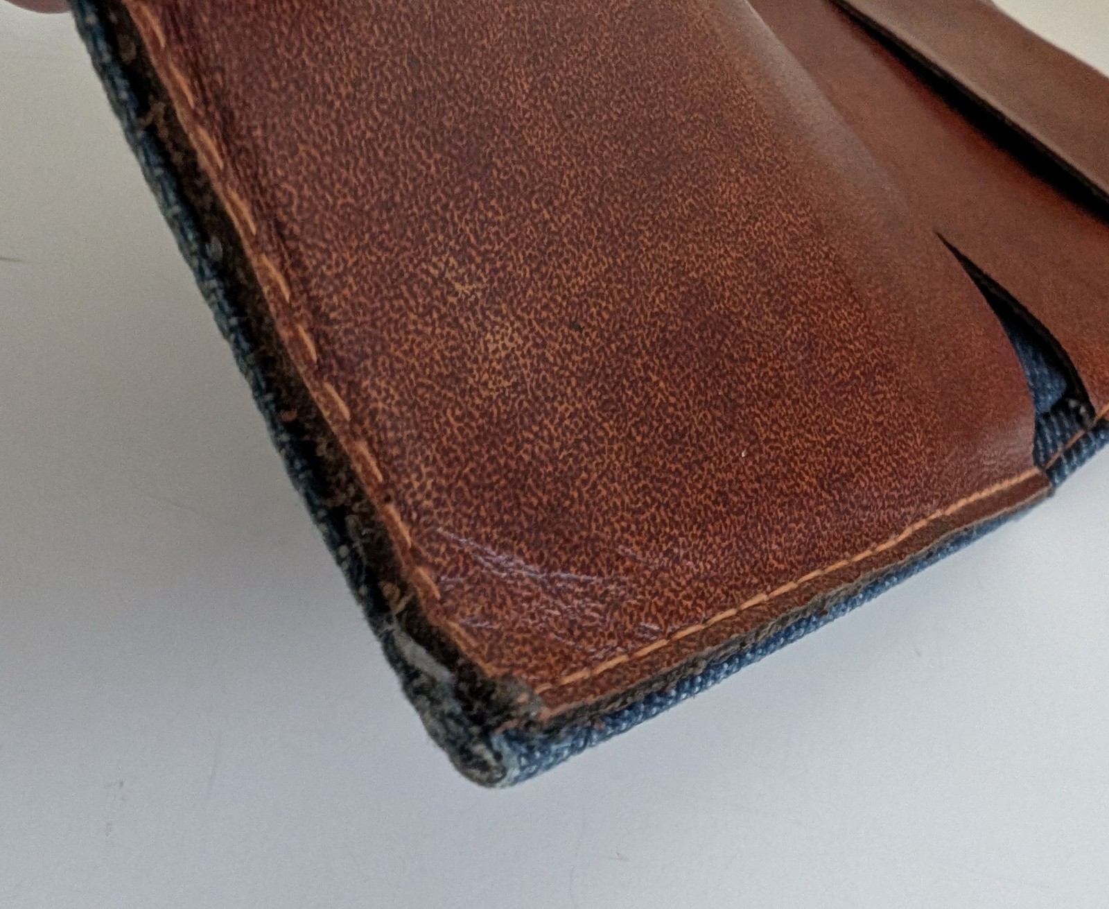 Vintage Levi Strauss denim leather wallet bifold two horse patch steerhide USA