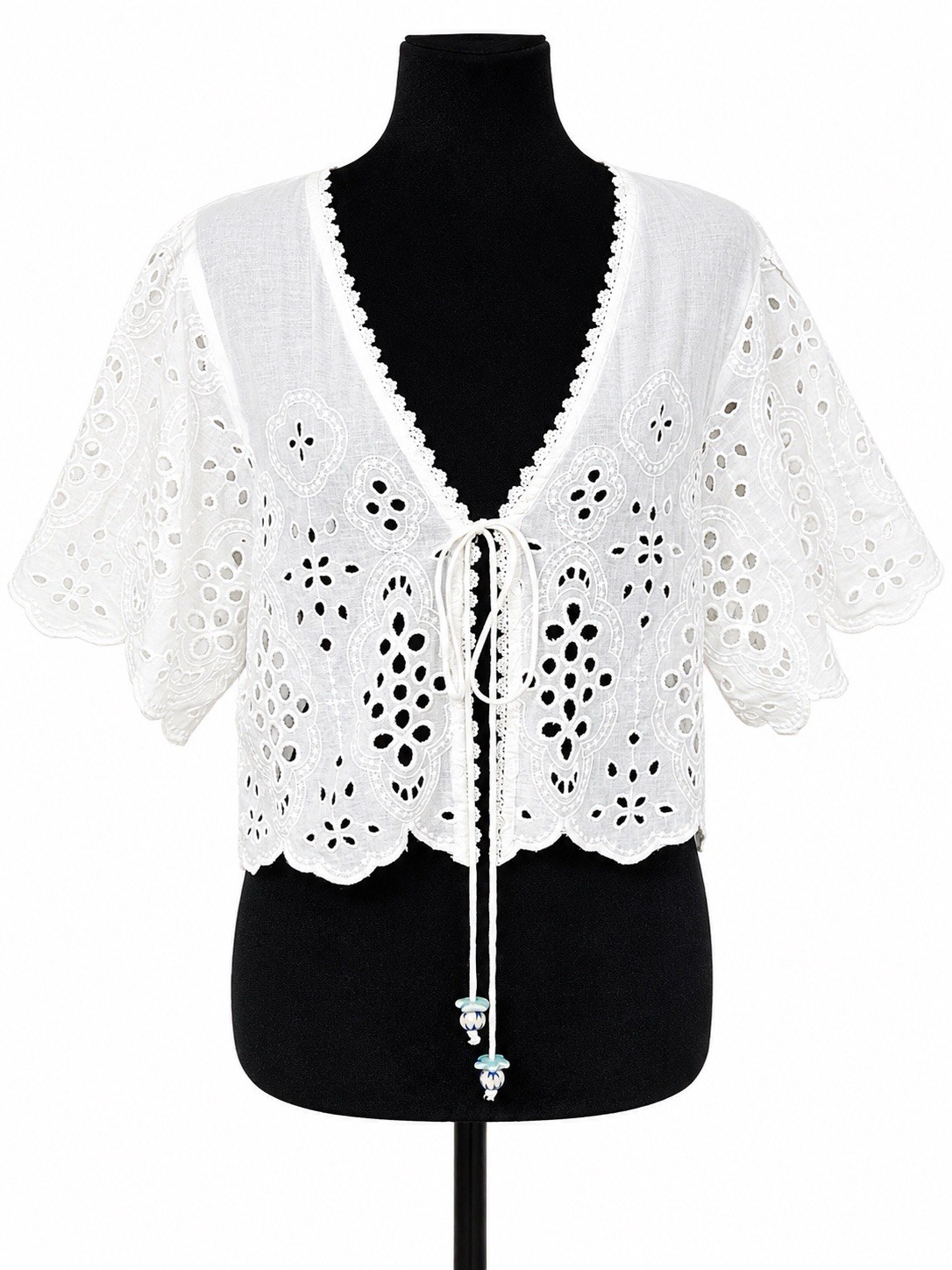Anthropologie Maeve Top One Size White Eyelet Boho Cottagecore Tie Front Blouse