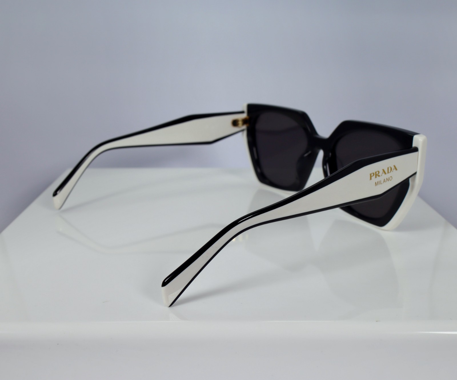 Prada PR15WS 09Q5S0 Women’s Rectangle Sunglasses in Black and White/Gray Lens