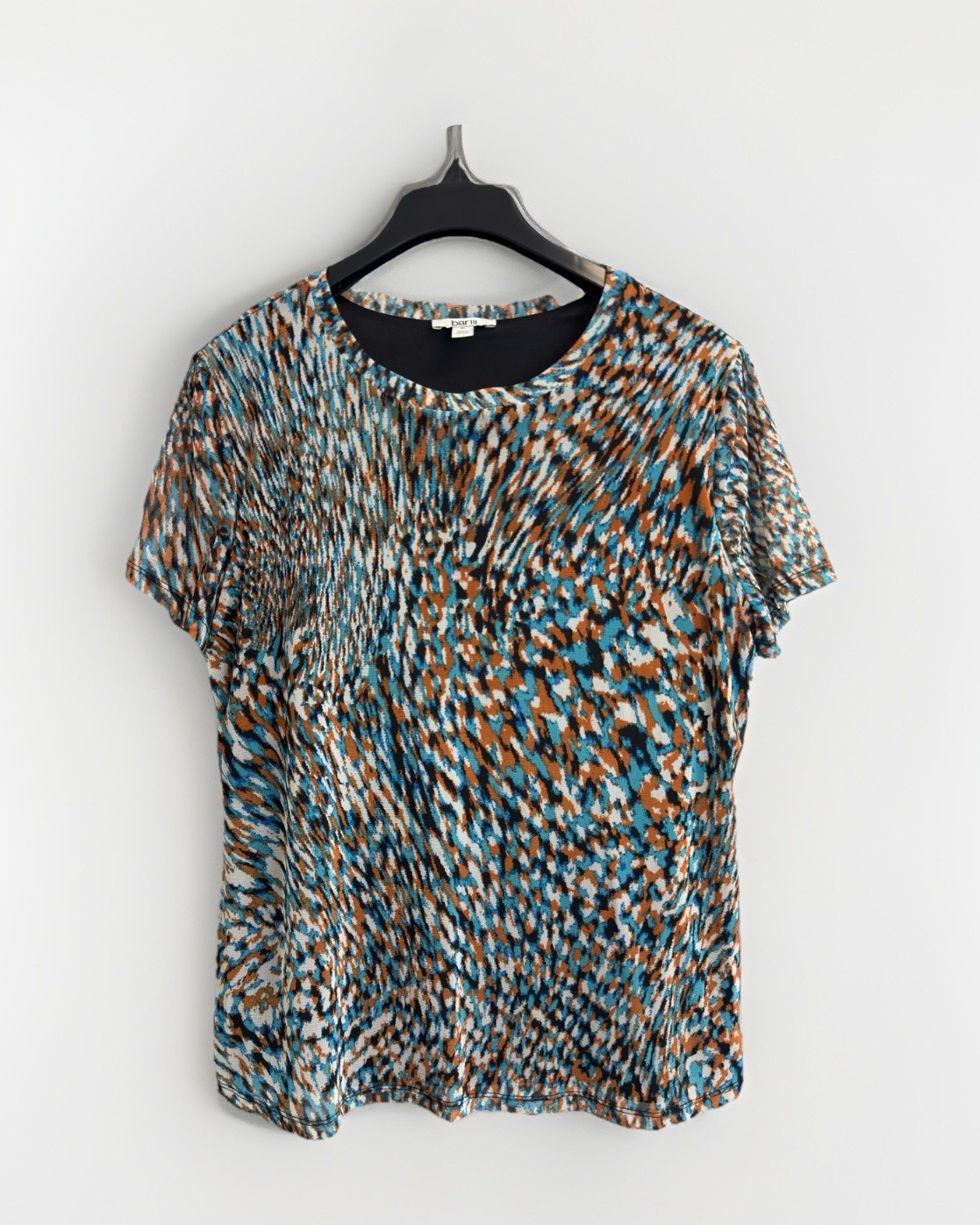 Bar III Women’s XL Printed Short-Sleeve Mesh Top Lined Stretch Multicolored