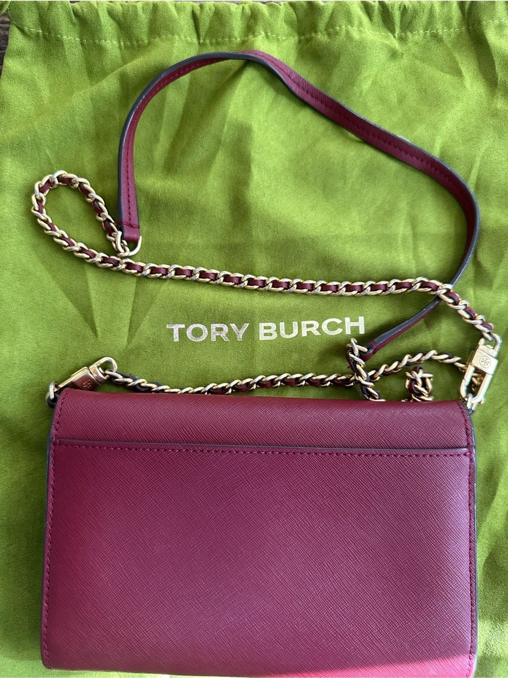Tory Burch Burgundy Robinson Chain Wallet Crossbody