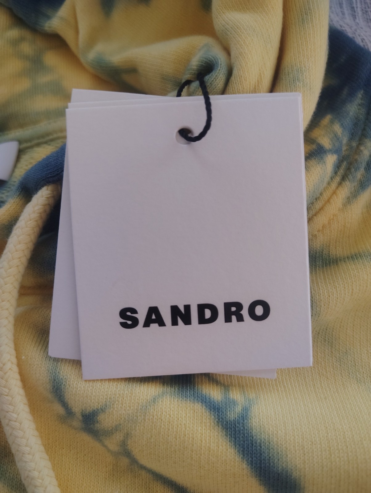 Sandro Paris Tie Dye Hoodie Yellow Blue Designer Pullover Sweatshirt L NWT
