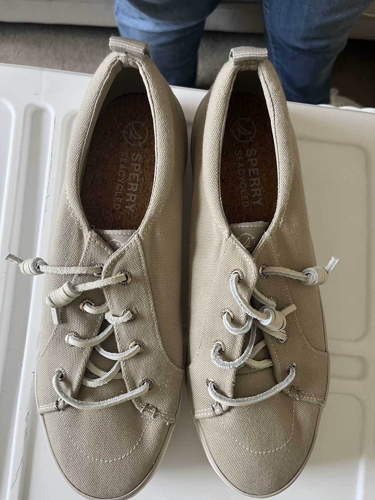 Sperry Beige Womens Low Top Lace-Up Casual Athletic Canvas Sneakers