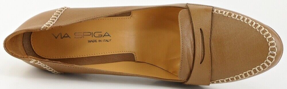 $190 VIA SPIGA BRANNY Straw Fox Leather Designer ITALY Stacked Heel Pumps 10 M