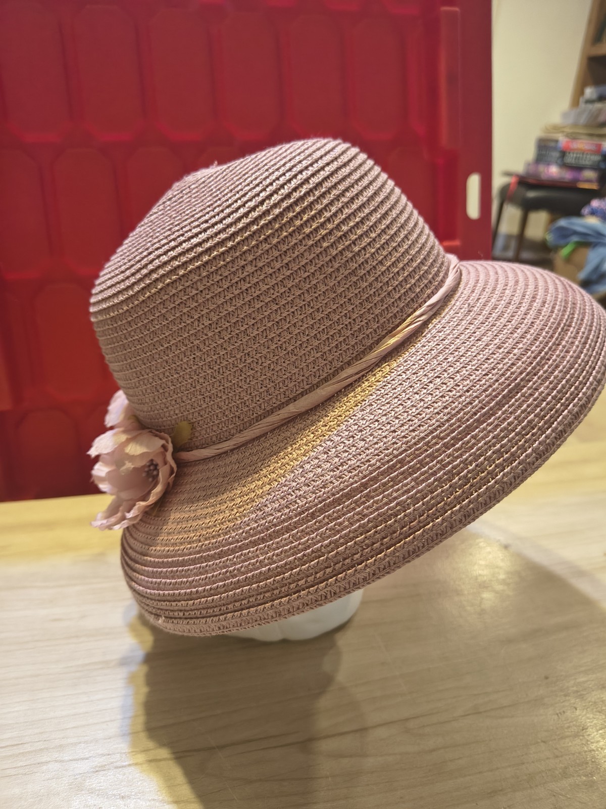 Women’s Hat Pink With Floral Embellishments See Pictures