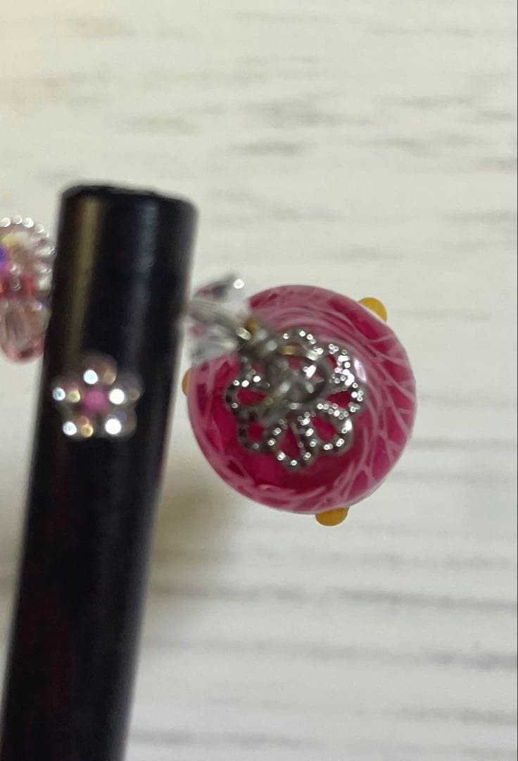 Wooden Hairpin with Pink Flower Tumble Bead, 14cm Japanese Accessory
