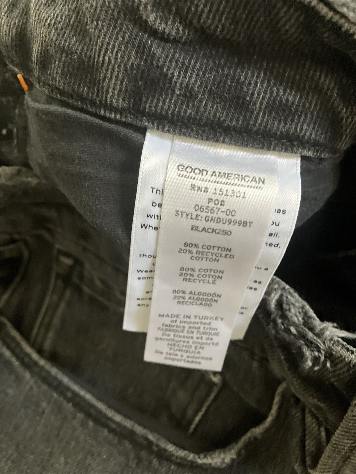 Good American Black Skinny Jeans 8/29 GNDU999BT Distressed