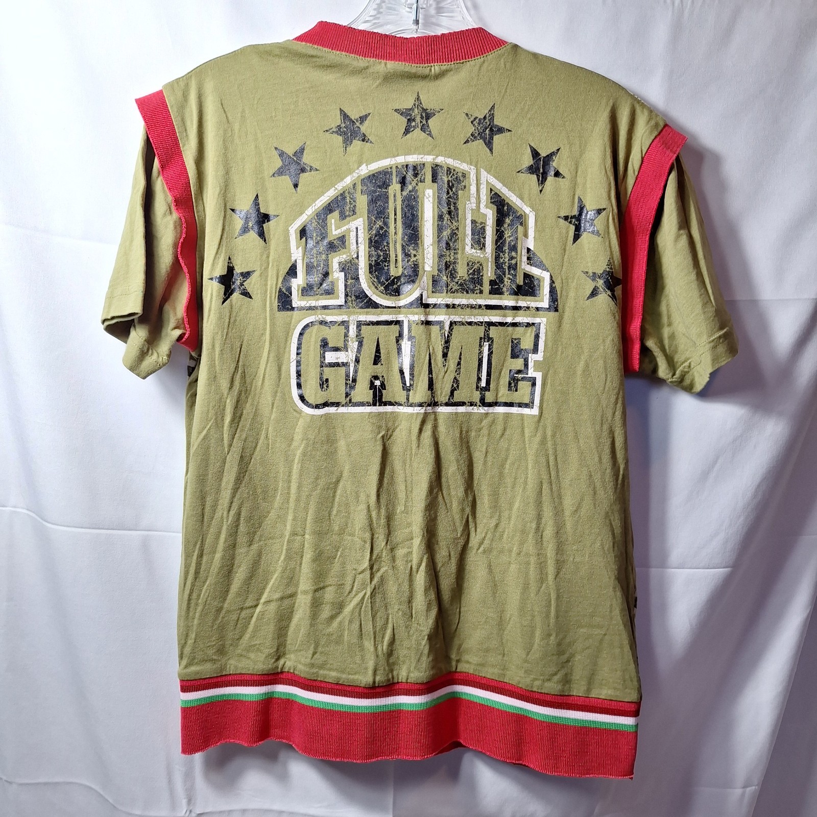 HOLLISTER Laguna Beach “Full Game” Tee Sz M Green Stripe So Cal Surf 90s Y2K GUC