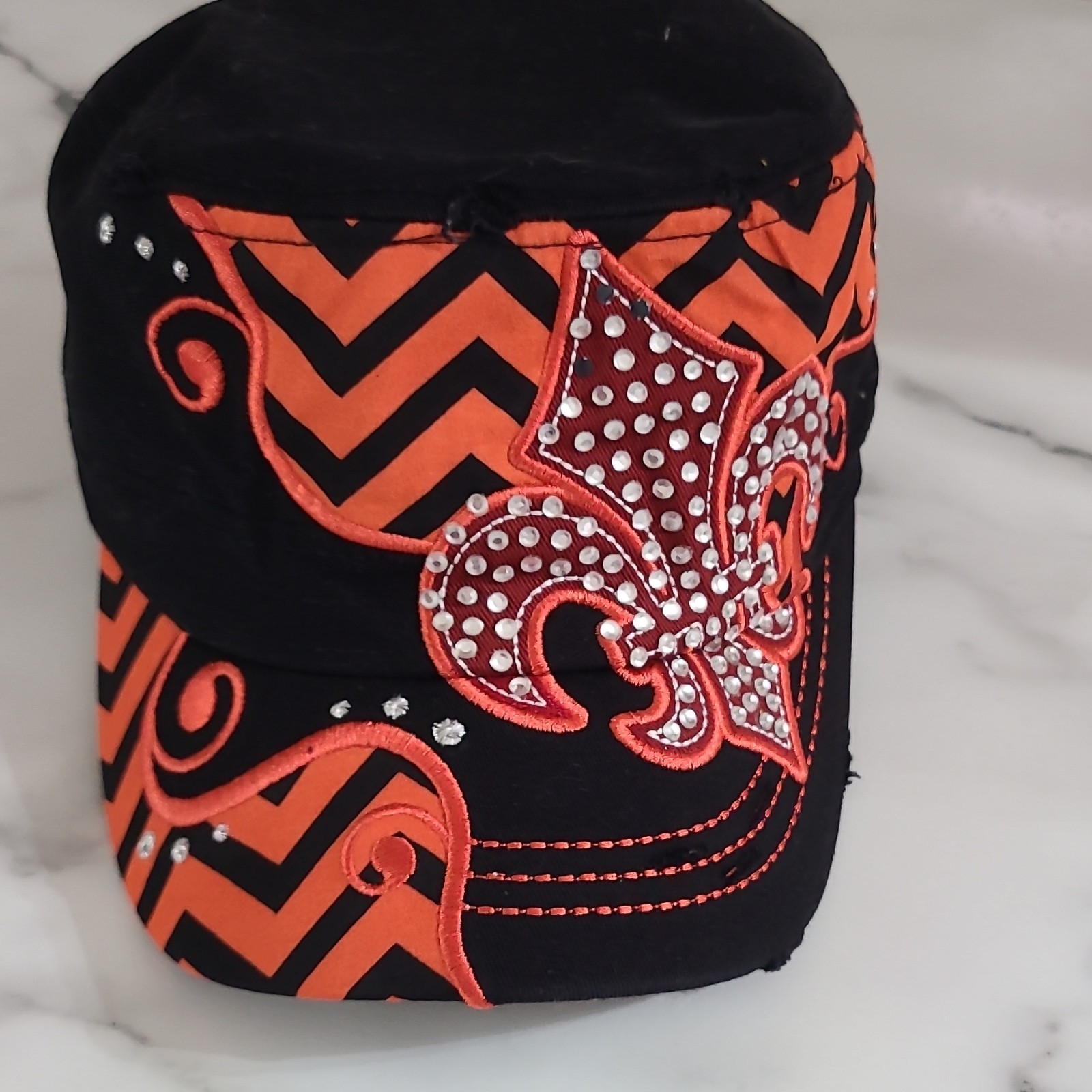 Leader Baseball Cap Chevron Fleur-de-lis Black Orange Red Adjustable One Size