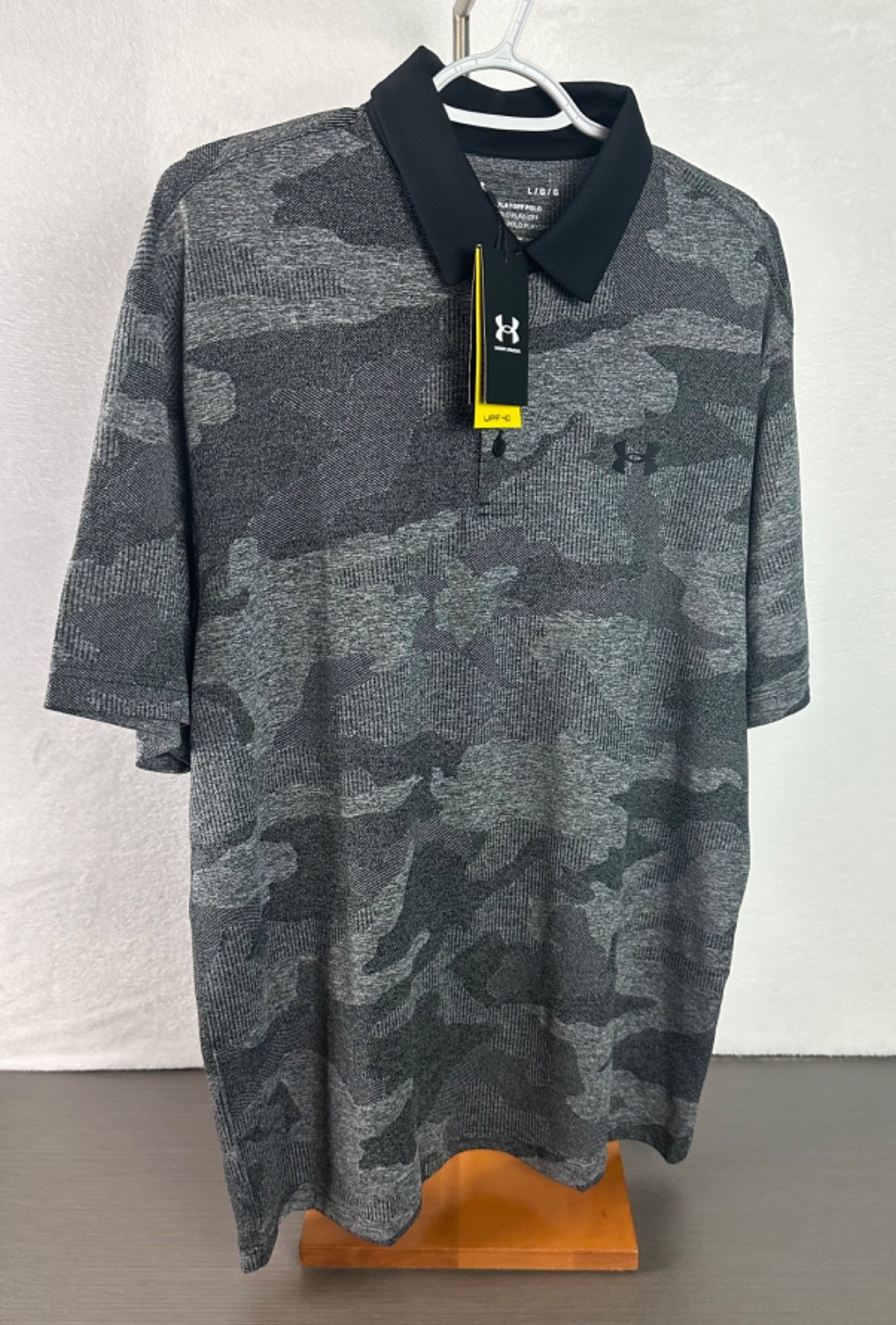 Under Armour Men’s Gray/Black Playoff Camo Jacquard Polo Shirt Large NWT