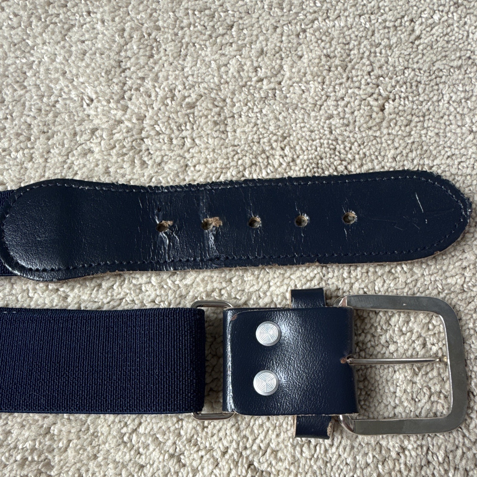 Navy Adjustable Casual Belt Solid Metal Buckle Juniors Size S Unisex