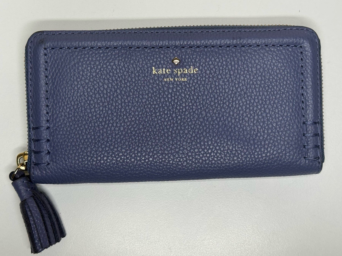 Kate Spade New York Tassel Wallet Purple Pebbled Leather Zip Around Large Clutch