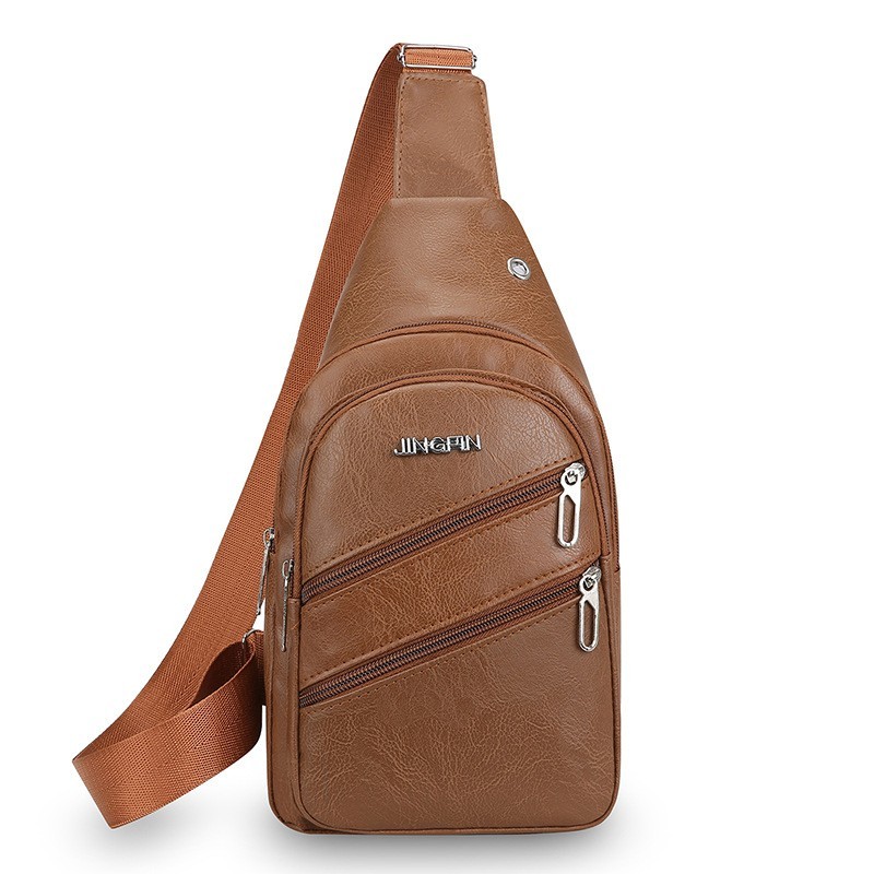 Men’s Leather Sling Bag Chest Pack Crossbody Shoulder Backpack USB Earphone Port
