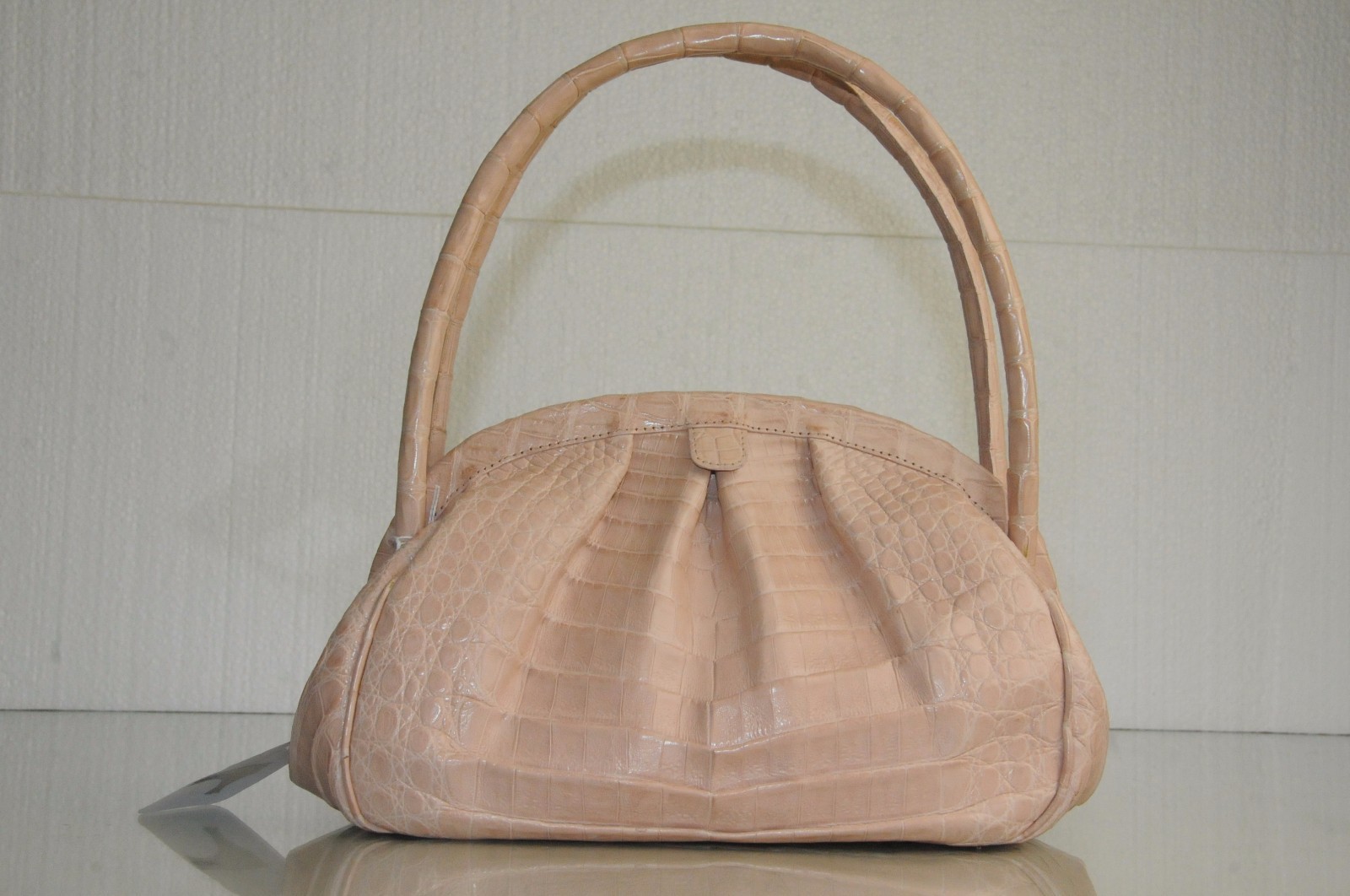 $3600 NEW Nancy Gonzalez Pale Pink CROCODILE Mink Pom Pom BAG Clutch