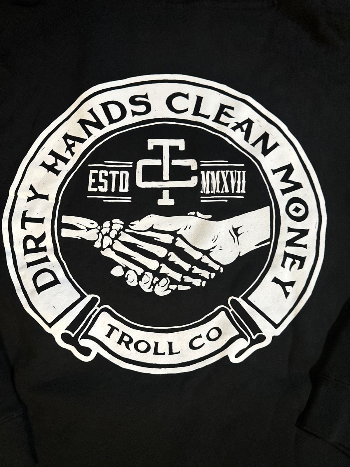Troll Co Hoodie Men’s 4XL Black Dirty Hands Clean Money Pullover Retro Logo NWT
