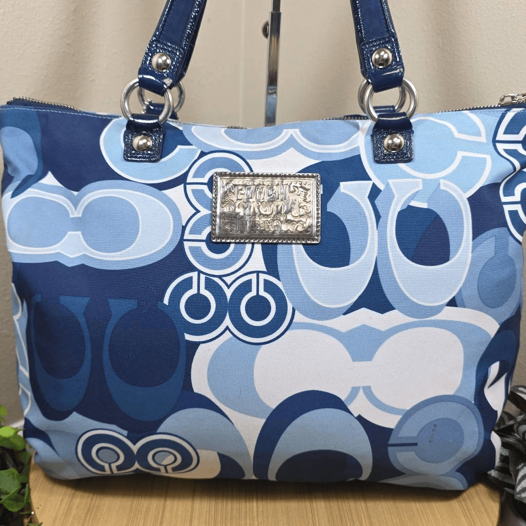 Coach RARE Poppy Pop C Glam Tote Blue Denim Applique Studded Limited Edition Sho
