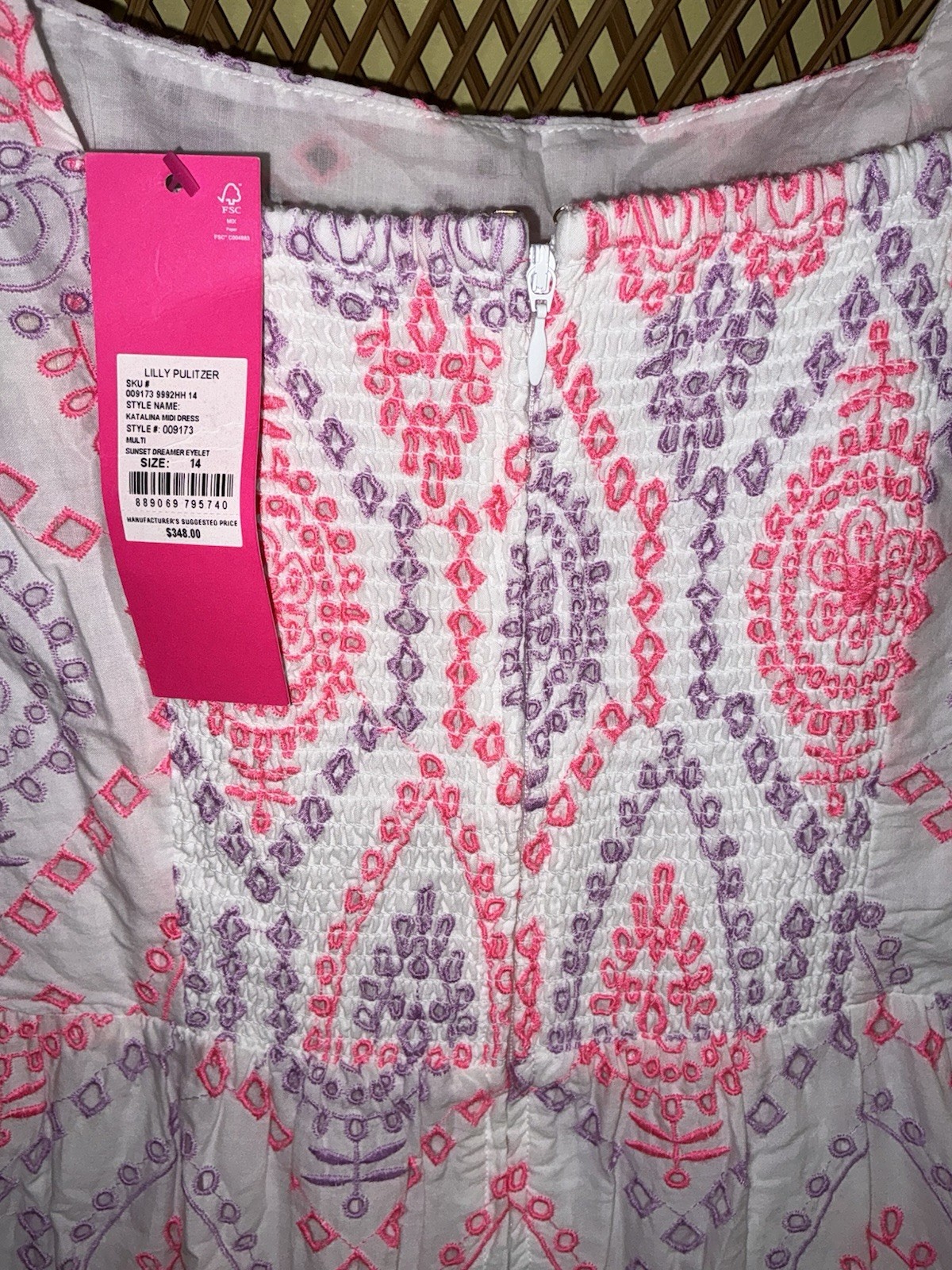 Lilly Pulitzer NWT Katalina Midi Eyelet Dress Sunset Dreamer Eyelet $348 Size 14